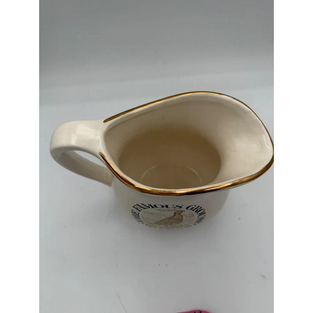 Vintage 1976 The Famous Grouse Scotch Whisky Pitcher Ceramic Barware Gold Rim